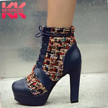 

KemeKiss Women Ankle Boots Fashion Platform Cross Strap High Heel Winter Shoes Woman Sexy Short Boot Daily Footwear Size 34-43