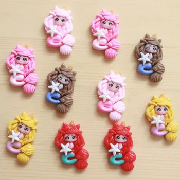 

10 Pcs Flatback Resin Unicorn Mermaid Princess Cabochons Accessories Simulated Polymer Clay Cartoon Princess Girls Party Decor