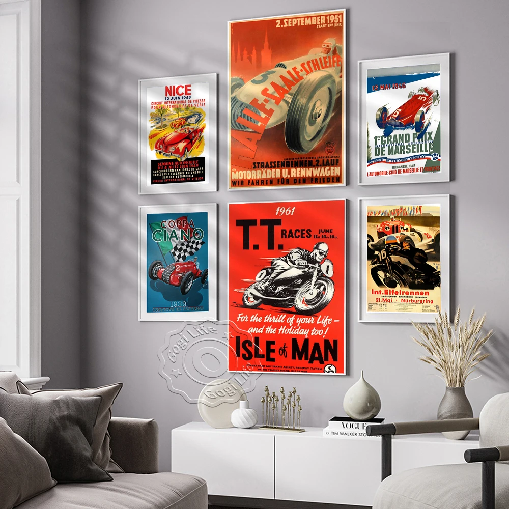 

Vintage Motorcycle Racing Competition Reprint Poster, Heavy Metal Racing Canvas Painting Wall Stickers, Rcing Club Decor Mural