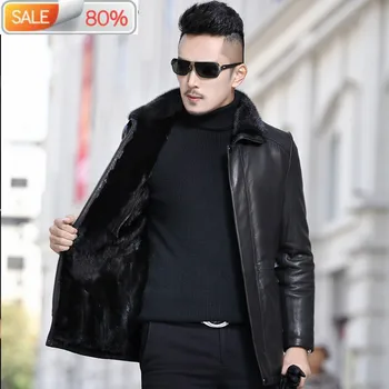 

Winter Genuine Jacket Men Fur Coat Real Goatskin Leather Coats Mens Mink Jackets Warm A17DN266 B23A13