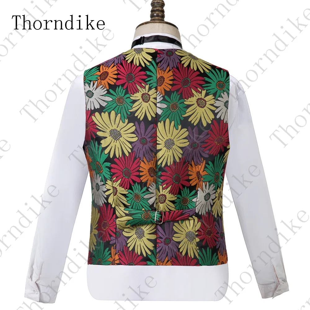 Thorndike 3 шт. принт Подсолнечника Костюм Homme Prom повседневные мужские костюмы Цветочная куртка жилет с брюками в черном цвете Terno Masculino
