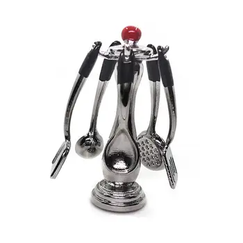 

Alloy 6Pcs/Set 1/12 Dollhouse Alloy Kitchen Utensils Spoon Spatula Hanging Rack Toy gift for children Improve operational abilit