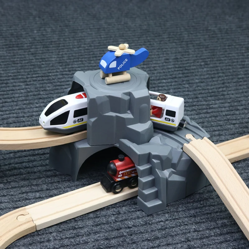 Многоцелевой двухэтажный туннельный совместимый Магнитный трек деревянная рейка автомобильные аксессуары деревянный поезд