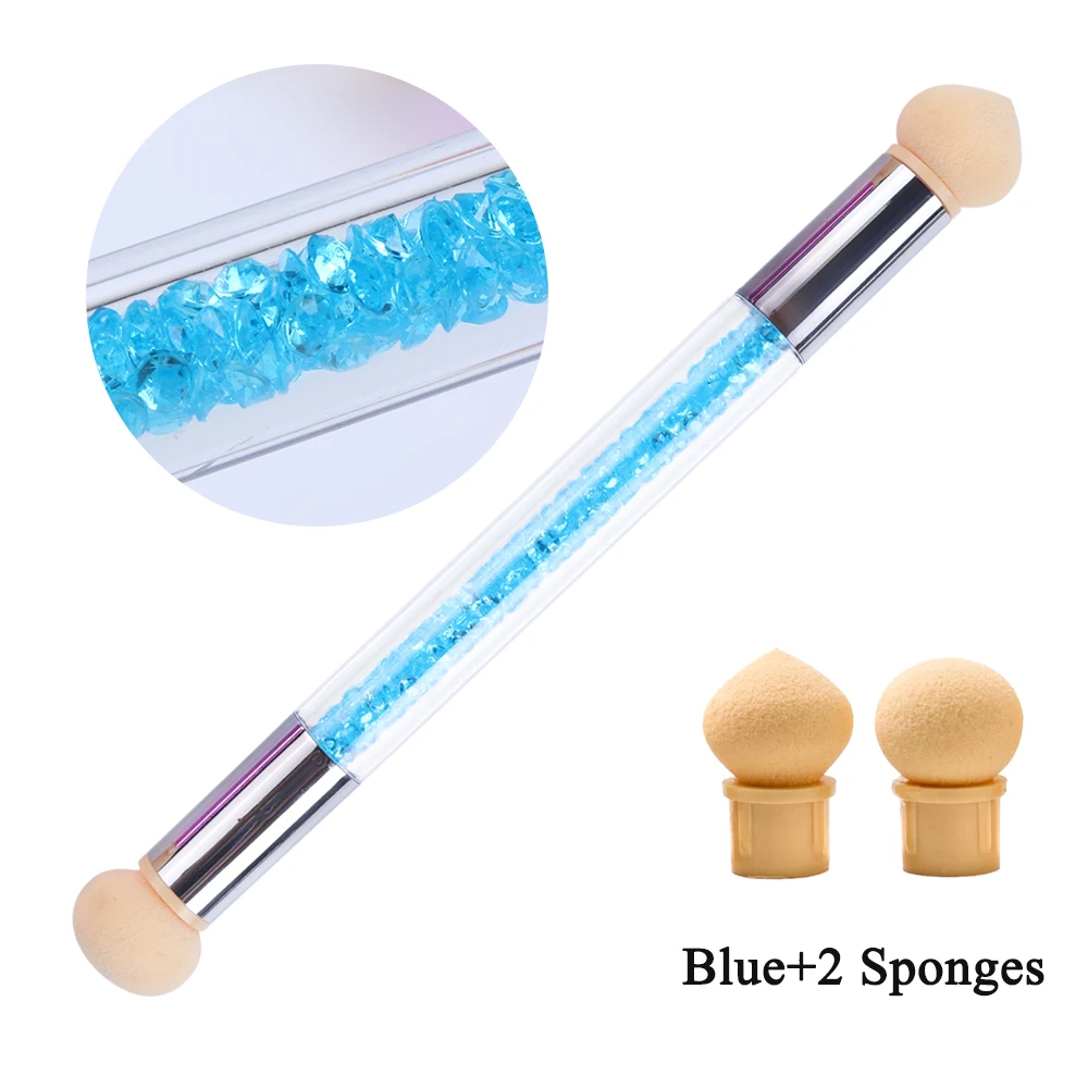 Blueand 2 sponge 1 шт Гель-лак, градиентная Цветная кисть для ногтей, ручка с двойной губкой, острый Круглый блеск, ручка для пудры, цветущая ручка для маникюра SA945 - Цвет: Blueand 2 sponge
