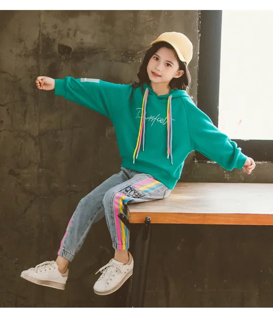 Ensemble Pantalon + Sweat à Capuche Fille – Hiver Chaud, Style Décontracté Chic, Tailles 2 à 13 Ans