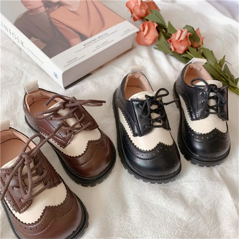 

British Children's Small Leather Shoes 2021 Spring and Autumn New Boys Foreign Soft Sole Shoes Girls Baby Show Shoes Toddler