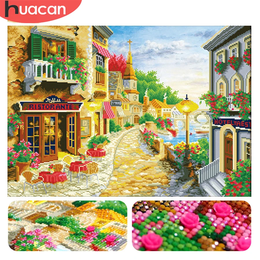 Huacan, специальная форма, алмазная вышивка, узор города, 3D Алмазная живопись, вышивка крестиком, стразы, мозаика, пейзаж, декор стен