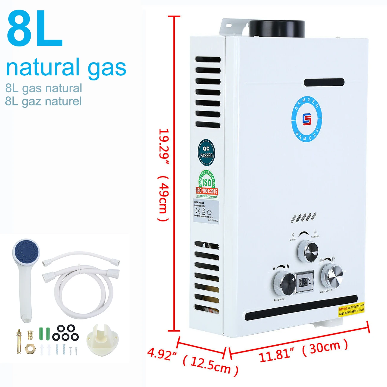 Natural Gas Water Heater Durchlauferhitzer Warmwasserbereiter Boiler 8L 16KW DE 