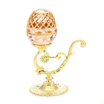 

PinkGold Faberge-Egg Hand Painted Jewelry Trinket Box Gift for Easter Home Decor