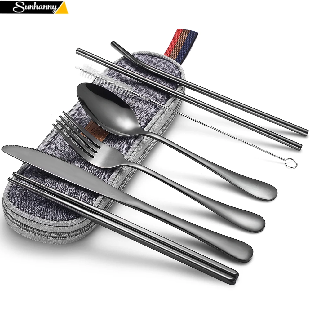 

Dinnerware Set Travel Cutlery Set Camping Tableware Reusable Utensils Set with Spoon Fork Chopsticks Straw and Portable Case