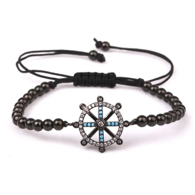 High quality Small Stainless Steel Beads Colorful CZ Rudder Charm Bracelet Men Women - Image 3