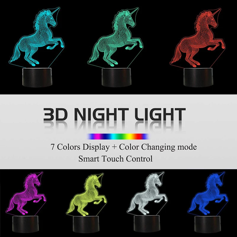 3D Единорог ночной Светильник для девочек Led иллюзия Лампа/Единорог) детский