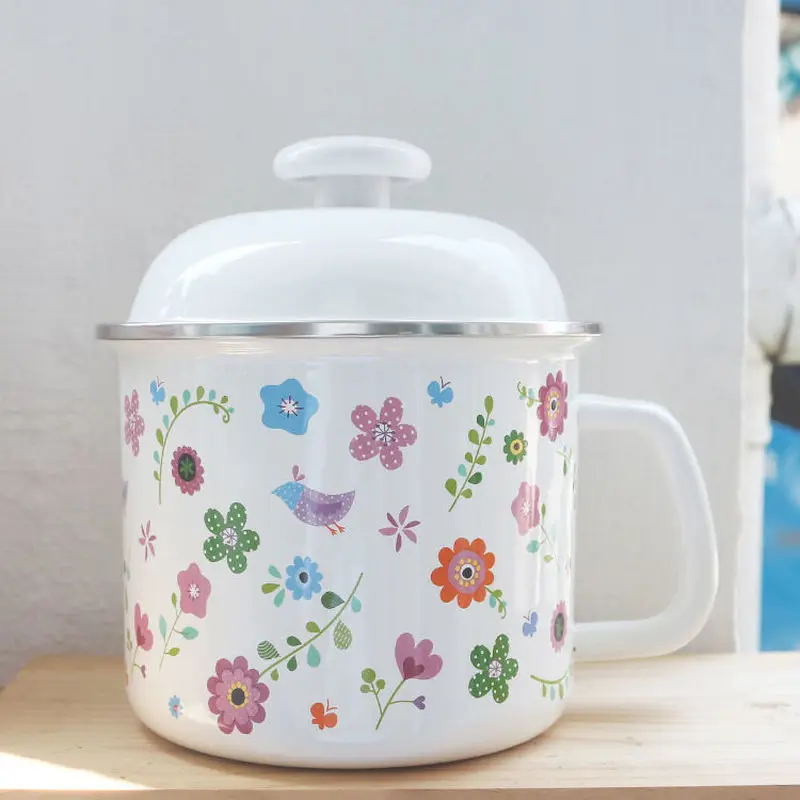 Milk Pot Soup Enamel Cup Water 16cm 1.8L Instant Noodle Bowl Fresh Small Wok Ceramic | Дом и сад
