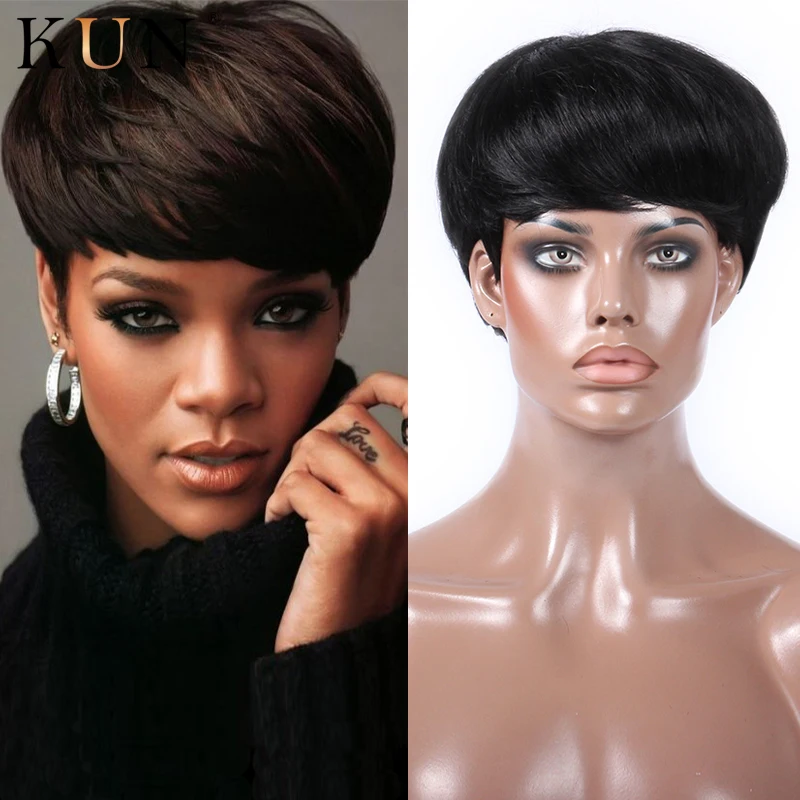 Pixie Cut короткие парики из человеческих волос в Звездном стиле прямые 150 плотность