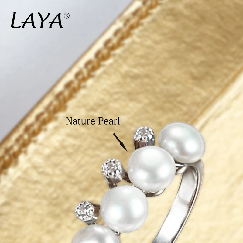 Laya  패션 담수 진주 반지 여성을위한 우아한 프랑스어 라이트 럭셔리 반지 Office Jewelry Accessories