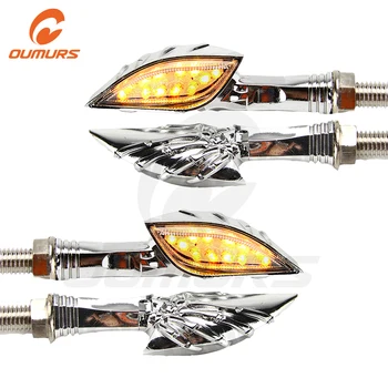 

OUMURS 4PCS Motorcycle Turn Signal Lights Indicator Amber Lamp Chrome Skull Hand Shape Blinker 10mm Mount For Harley KTM BMW
