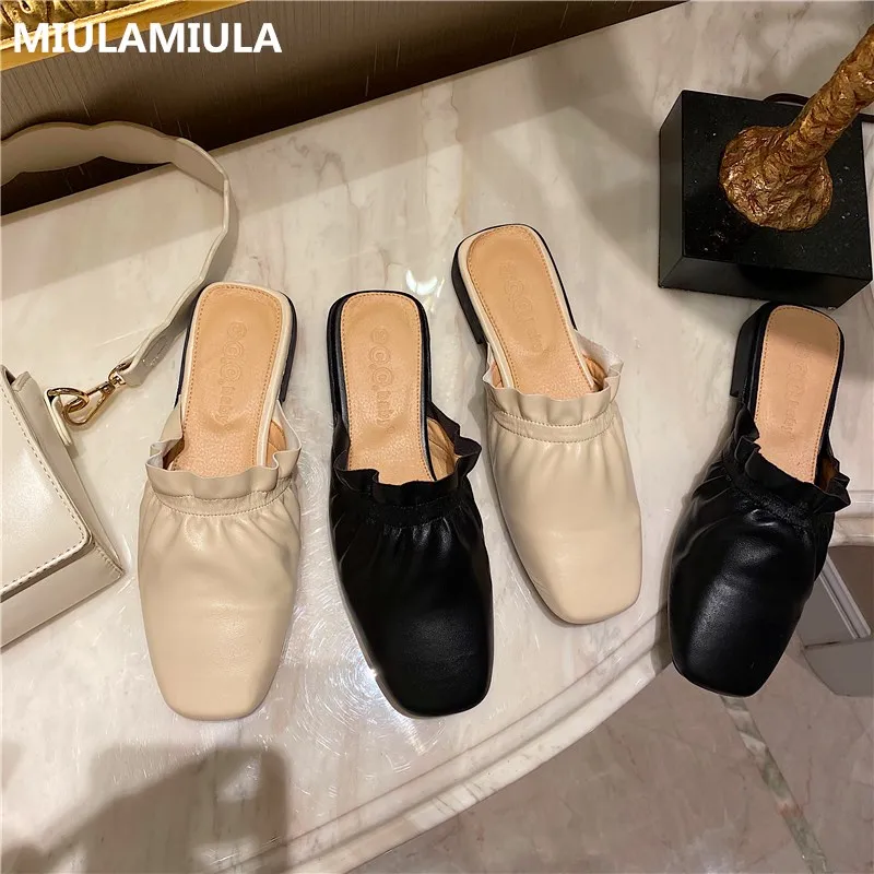 Шлепанцы MIULAMIULA в Корейском стиле брендовые дизайнерские кожаные туфли на