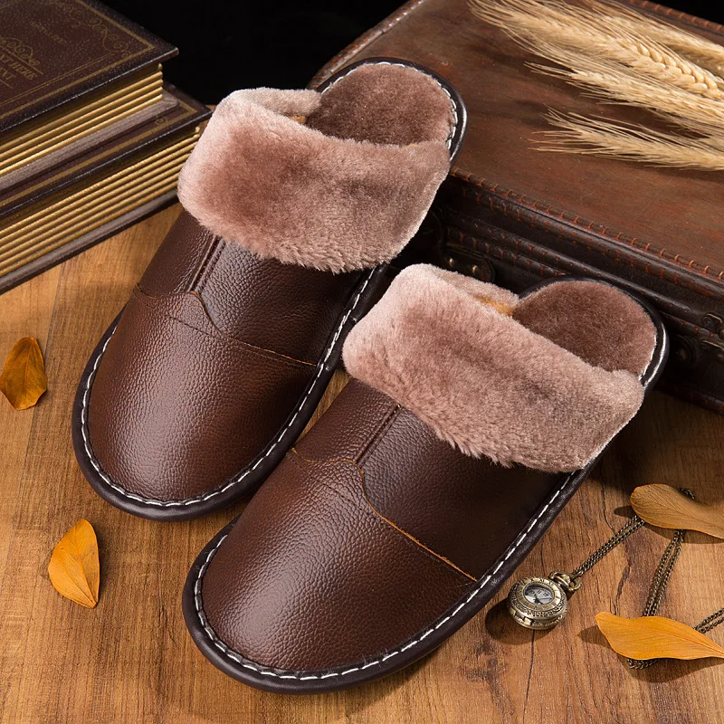 Slippers Shoes Plus-Size Genuine-Leather Women Winter No 45 Warm And Unisex