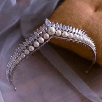 

Trendy Tiara Zircon Princess Crown Pearl Headband Bridal Wedding Hair Accessories Women Crowns Jewelry Headpiece