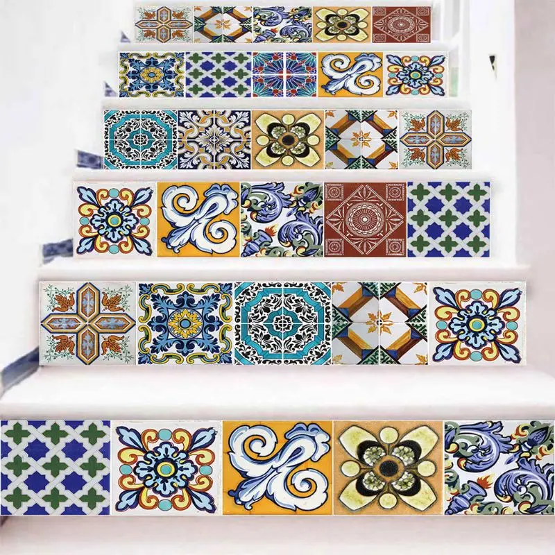 

6pcs/set Tile Staircase Stair Riser Floor Stickers Self Adhesive DIY Stairway X4YD