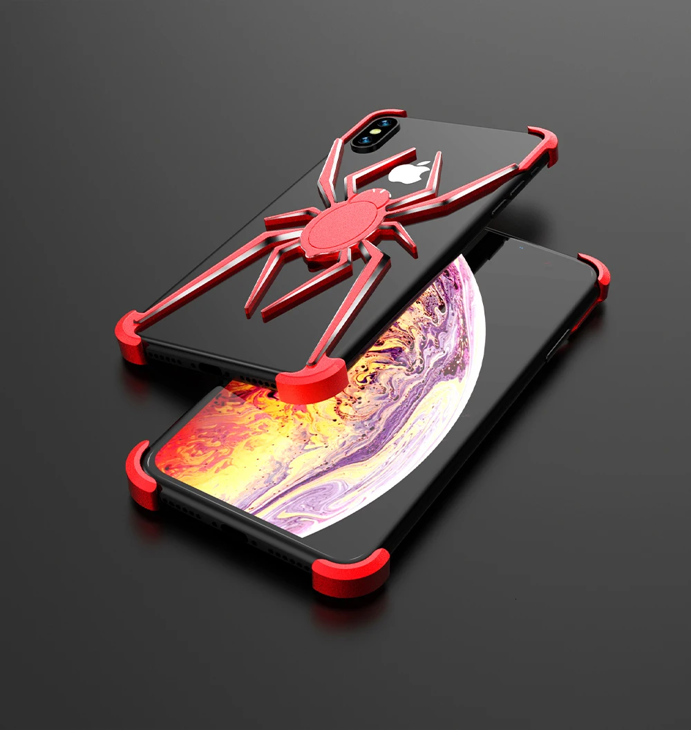R-JUST Алюминиевый металлический чехол с пауком для iPhone 11 Pro Max XS Max XR X 8 7 Plus, чехол с Железным человеком, защитный чехол для телефона, кожаная сумка