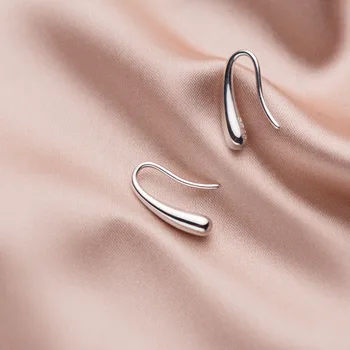 

MloveAcc Authentic 100% 925 Sterling Silver Minimalism Smooth Water Drop Tears Dangle Hook Earrings for Women Fashion Jewelry
