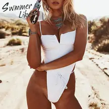 Однотонный бандажный купальник цельный пуш-ап купальник Женские с высокой посадкой Цельный купальник для женщин в бразильском стиле Монокини Белый бикини