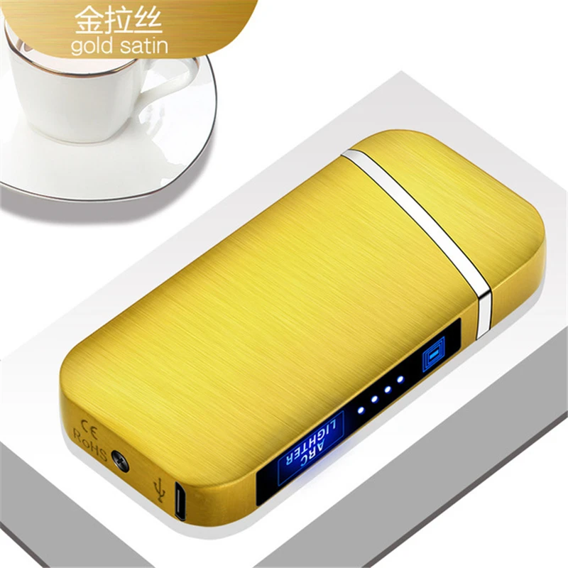 Ветрозащитная электронная USB Зажигалка, сигарета, перезаряжаемый Электрический Импульсный фонарь, зажигалки, плазменные зажигалки с двойной дугой, гаджеты для мужчин - Цвет: Gold