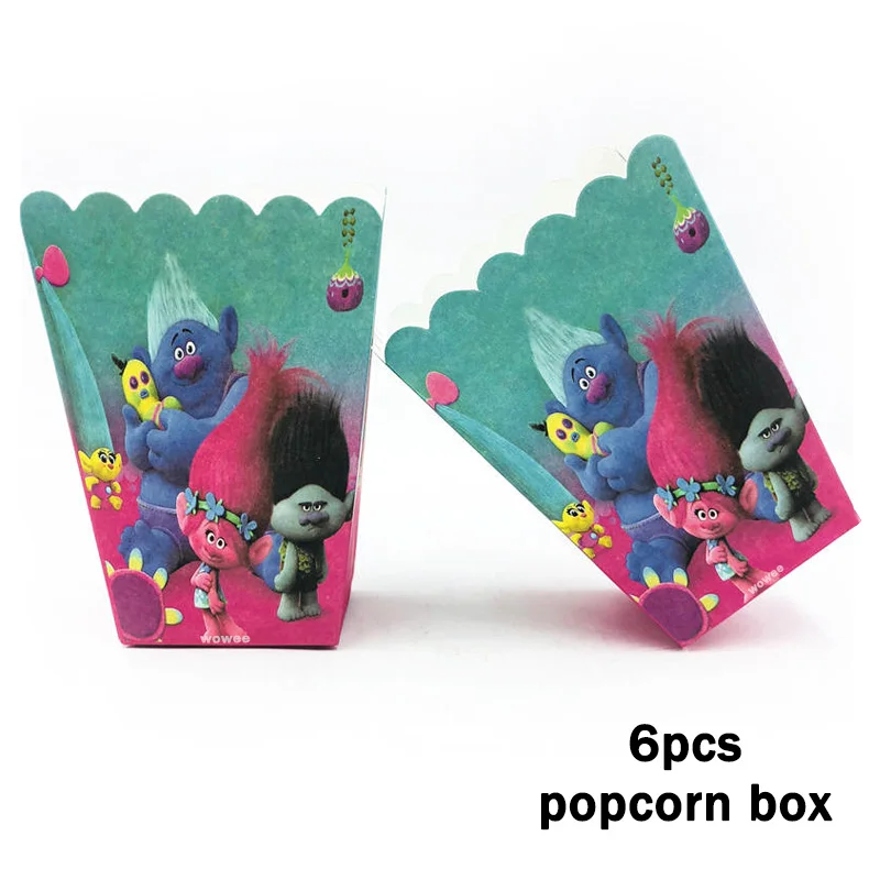 6pc Popcorn Box 6 шт с героями мультфильма «тролли» Бумага Шапки шапки вечерние принадлежности для душа ребенка Дети День рождения мультяшную тему вечерние украшения фестиваля вечерние свадебные сувениры - Цвет: 6pc Popcorn Box
