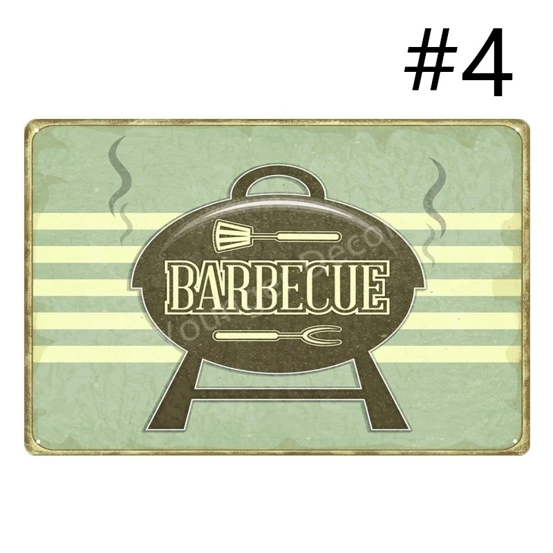 NO 4 Принадлежности для шашлыков, грил, вечерние, ретро, для дома, стейк, металлическая жестяная вывеска, еда, мясо, плакат, барбекю, меню для бара, Kicken, домашний декор стен - Color: NO 4