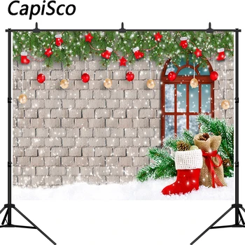 

Capisco photography background winter Christmas brick wall star snow decoration backdrop Photo studio photophone photocall props