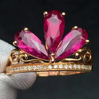 

Rubillite Ring Fine Jewelry Pure 18 K Gold Natural Rubi Tourmaline 2.4ct Gemstone Diamond Gift Female Rings for Women Fine Ring