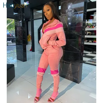 

ZOOEFFBB Splice Two Piece Set Tracksuit Women Clother Long Sleeve Top and Bodycon Pants Sweat Suits 2 Pcs Outfits Matching Sets
