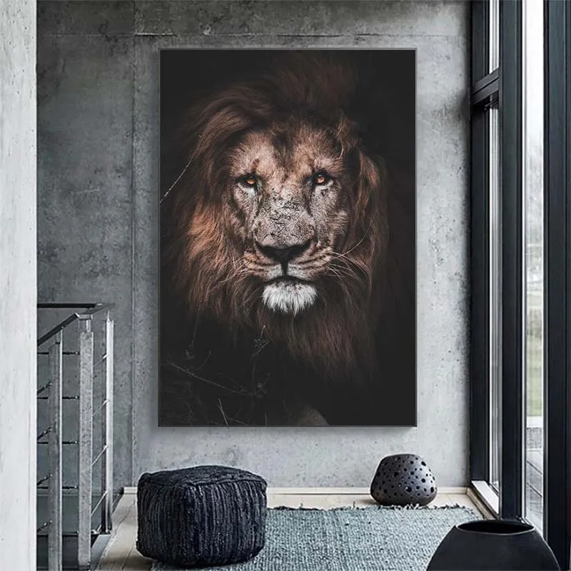 

Large Size African Lion Canvas Paintings on the Wall Art Posters and Prints Modern Lion Head Animals Pictures Home Decoration