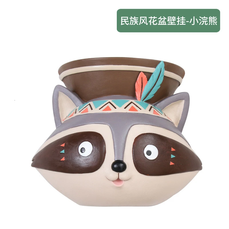 smallraccoon Южная больница индийская нация ветер мультфильм оригинальность животное метоп стены висячий цветочный горшок Зеленый завод кулон ваза - Цвет: smallraccoon