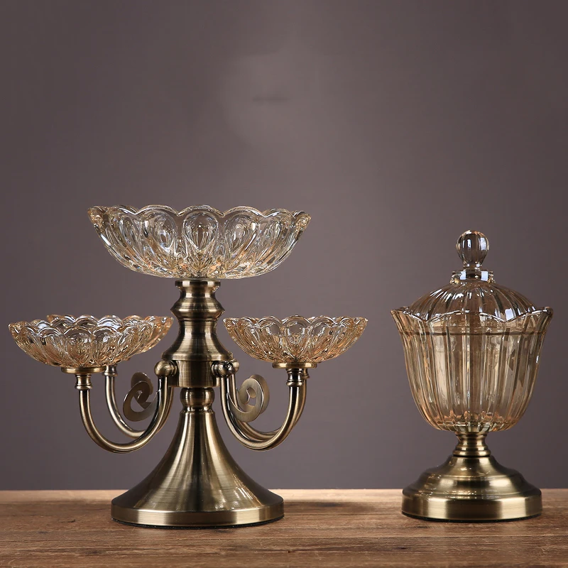 

American Crystal Glass Fruit Snack Plate Candy Jar Figurines Ornaments Home Livingroom Office Table Furnishing Decoration Crafts