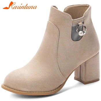 

Karinluna Fashion New Plus Size 31-48 Shoes Woman Boots Female Chunky Heels Zip Up Casual Concise Ankle Boots Women Shoes