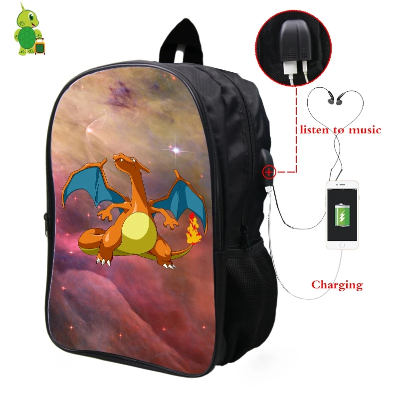 24 Pokemon Charizard Galaxy Космический рюкзак Многофункциональный USB зарядка Разъем для наушников школьные сумки для подростков мужчин и женщин повседневный рюкзак - Цвет: 24