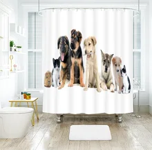 כלב וחתול הדפסת מקלחת וילון 4 חתיכה שטיח כיסוי אסלת כיסוי אמבטיה מחצלת כרית סט חדר אמבטיה עם 12 ווים(China)