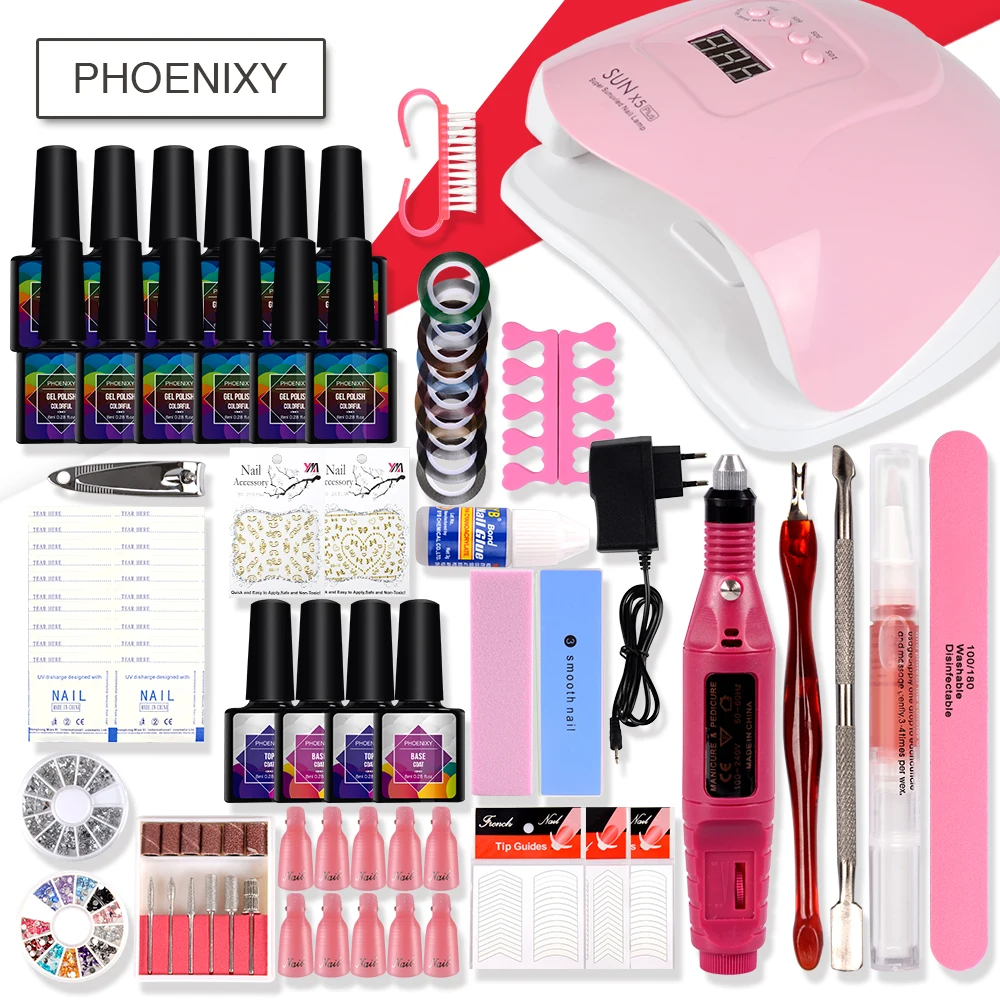 Полный маникюрный набор с 80 Вт светодиодный сушилка лампа для ногтей Гель-лак набор ручка для ногтей Аксессуары для дизайна Все для маникюра