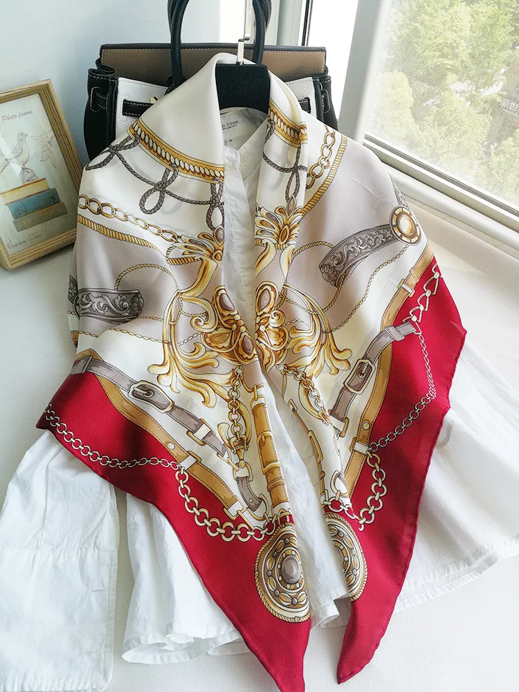 Pure Silk Satin Square Big Scarf Shawl Wrap Kerchief 43.3"x43.3" WJ053