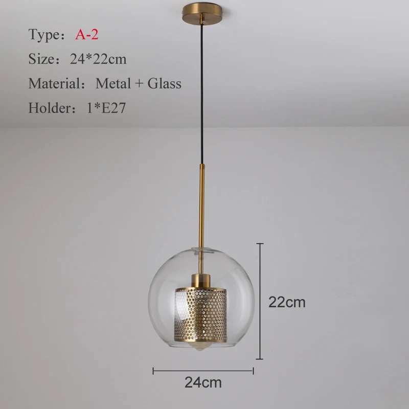 Лофт современное подвесное светлое стекло шар подвесной светильник кухонный светильник закрепленный обеденный подвесной светильник Гостиная Светильник - Цвет корпуса: A 24cm Bronze