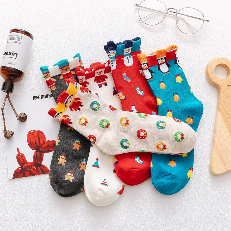 Хлопковые носки для девочек; осенне-зимние носки; рождественские носки с пингвинами и снеговиком; повседневные праздничные подарки; милые носки для студентов