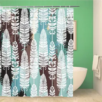 

Bathroom Shower Curtain Blue Pattern Birds Feathers Boho Tribal Ethnic Aztec Bohemian 72x78 inches Waterproof Bath Curtain Set