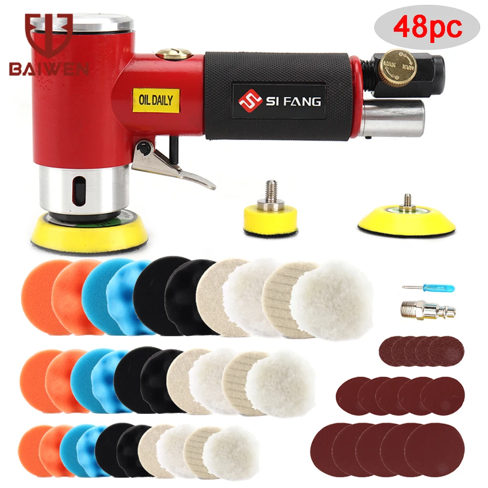 

2'' 3'' Mini Orbital Air Sander Pneumatic Polisher 90 Degree & 1/2/3'' Polishing Sponge Pads for Auto Body Waxing Buffing Kit
