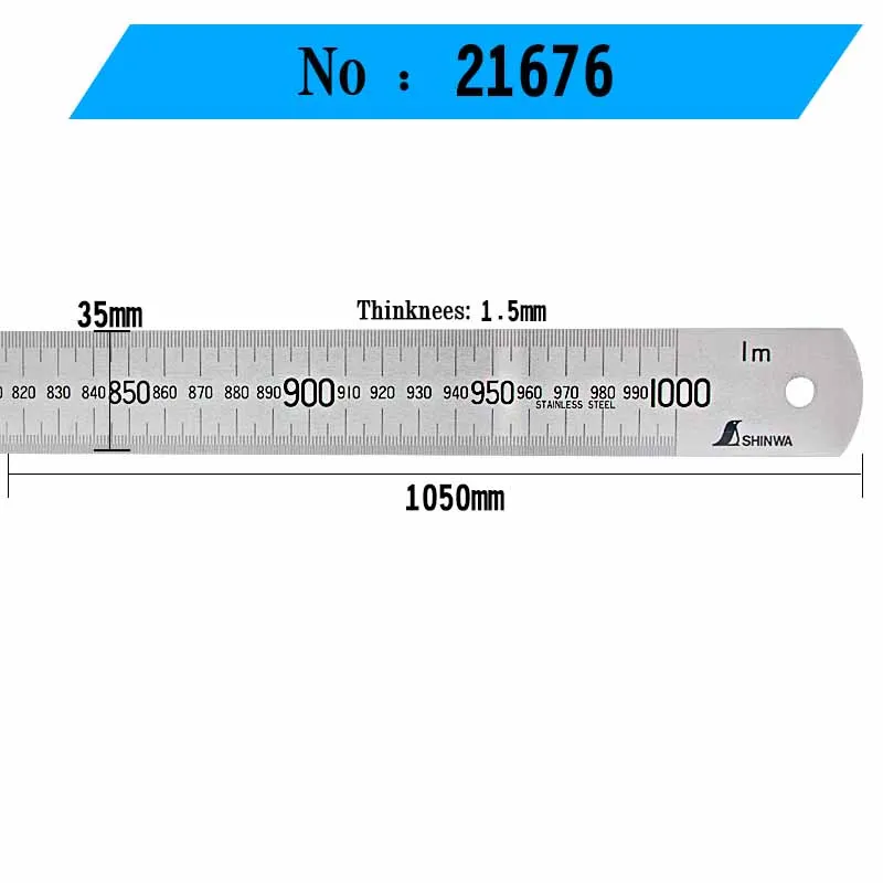 Polishing 1000mm SHINWA линейка из нержавеющей стали утолщенная шкала 15 30 60 100 см 21573~ 21576 серия с прочной гравированной шкалой - Цвет: Polishing 1000mm