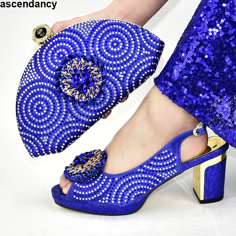 

Women Luxury 2020 Rhinestone Wedding Party Shoes African Matching Shoes and Bags Italian In Women Party Italian Shoe Bag Set