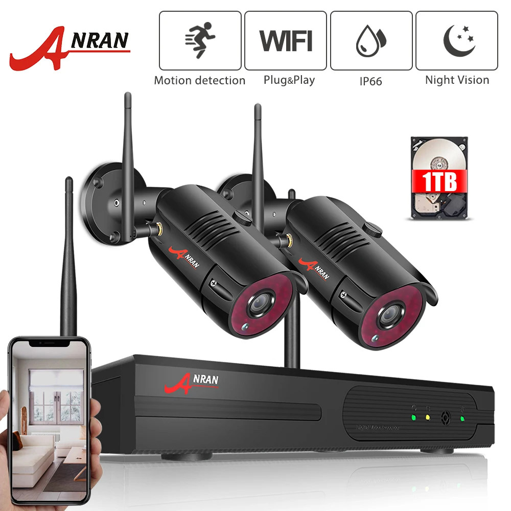 

ANRAN 1080P Wireless CCTV Camera System 4CH NVR 2PCS Home WiFi Security Camera Kits Outdoor Video Surveillance System