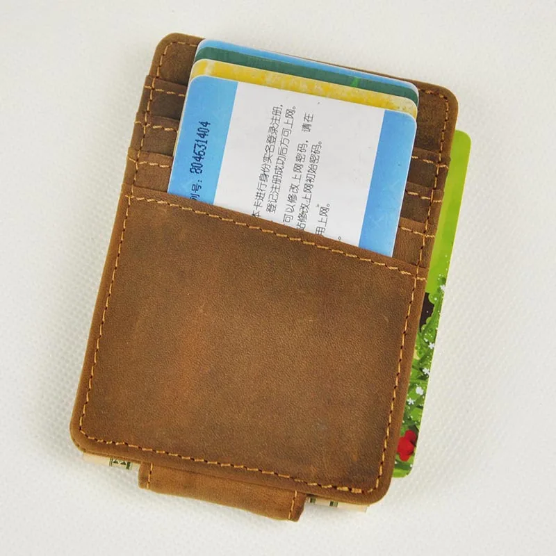 Vintage Genuine Leather Money Clip Front Pocket Clamp For Money Holders Magnet Magic Money Clips Wallet with Card ID Case 5