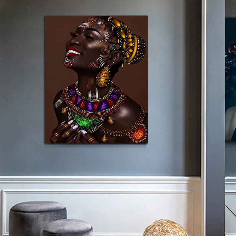 Настенные художественные женские картины, холст, Африканское искусство, портретный плакат, принт, настенные картины для гостиной, decoracion hogar, современный